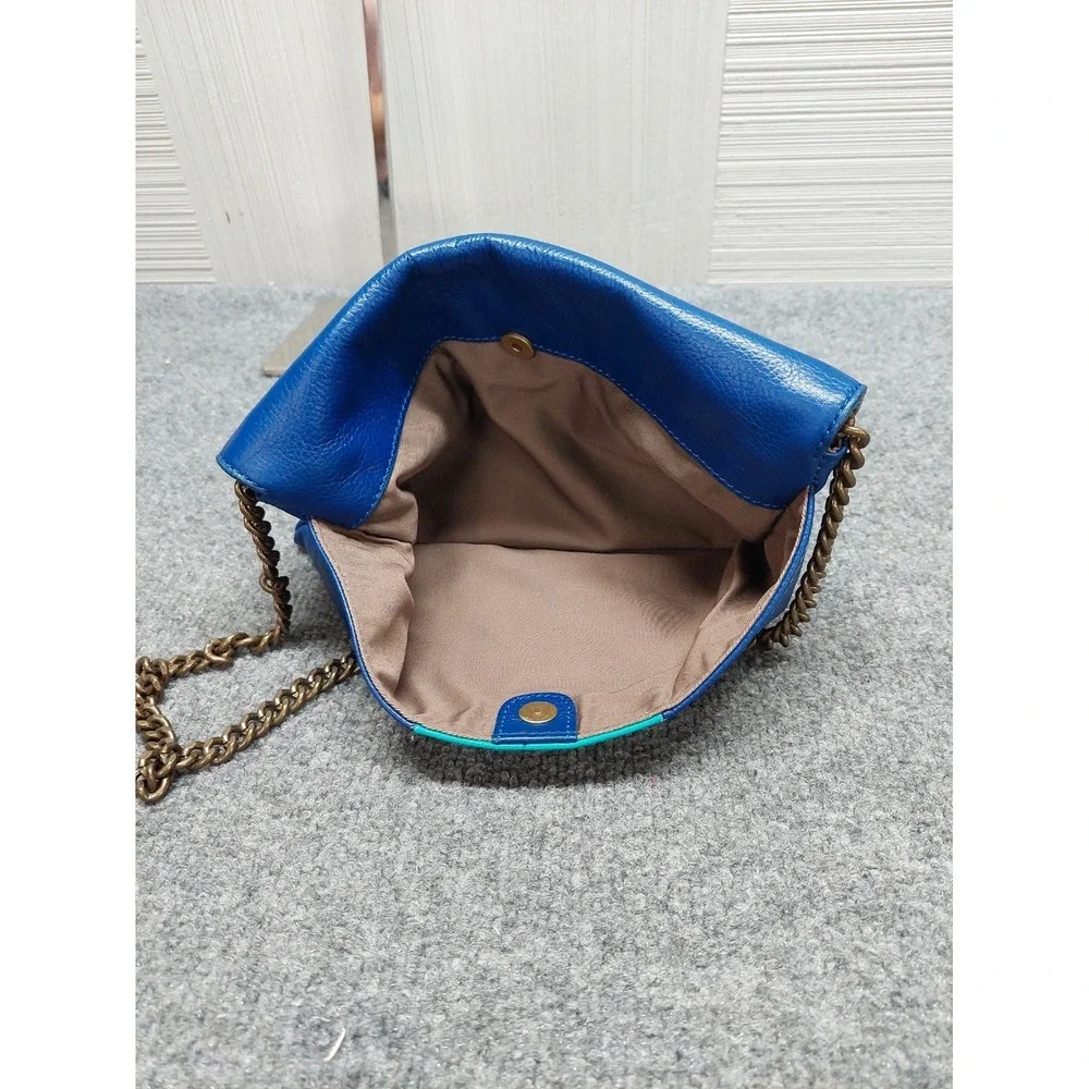 J Crew Women Crossbody Bag Small Blue Green Leather Chain Strap Envelope Flap